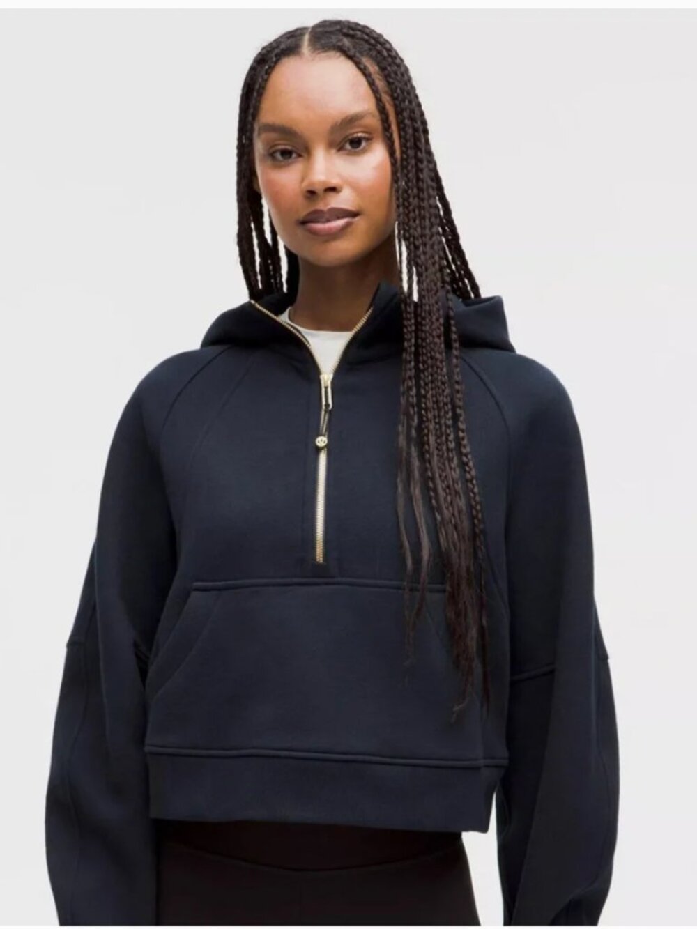 Lululemon Scuba Oversized Half-Zip Dark Blue Hoodie with Gold Zipper